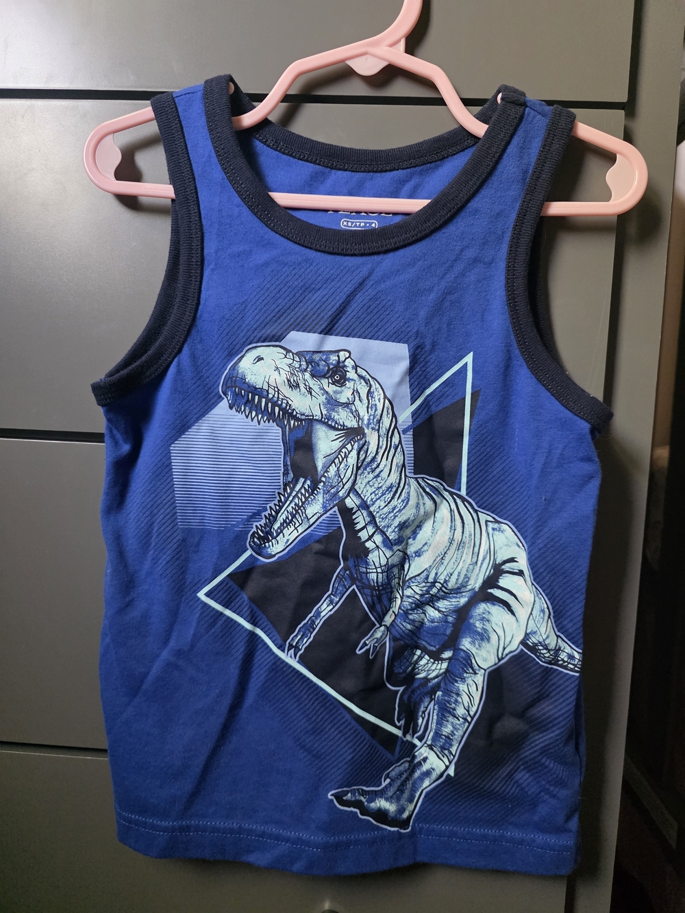 The Children's Place Blue Dino Tank Top with Navy Trim